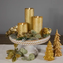 Outlet LED Brushed Flameless Christmas Pillar Candles - 8" - Gold Finish - Set of 3 Flameless Candles