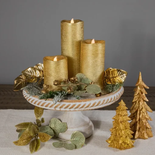 Outlet LED Brushed Flameless Christmas Pillar Candles - 8" - Gold Finish - Set of 3 Flameless Candles
