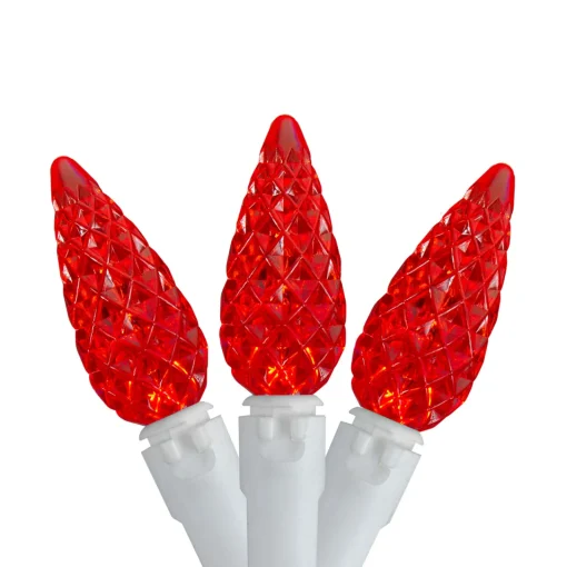 Hot LED C6 Faceted Christmas Lights - Red - 22.5' White Wire - 70ct C5 & C6 Lights
