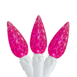 Clearance LED C6 Faceted Christmas Lights - Pink - 22.5' White Wire - 70ct C5 & C6 Lights