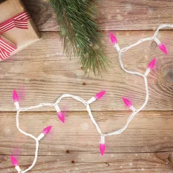 Clearance LED C6 Faceted Christmas Lights - Pink - 22.5' White Wire - 70ct C5 & C6 Lights