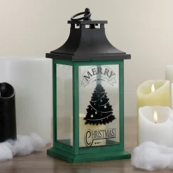 Sale LED Candle With Christmas Tree Lantern - 12" - Green and Black Candle Holders