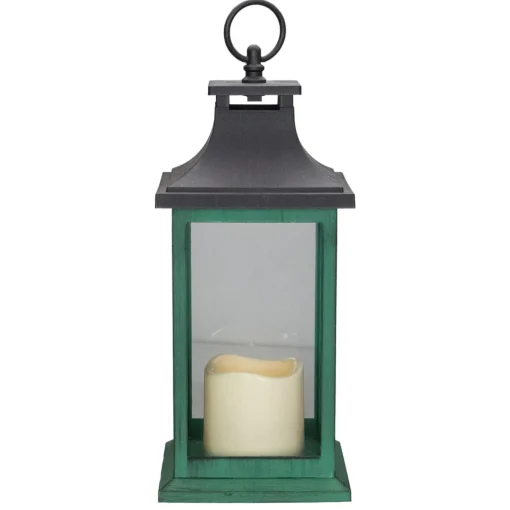 Sale LED Candle With Christmas Tree Lantern - 12" - Green and Black Candle Holders