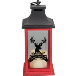 Outlet LED Candle with Deer "Merry Christmas" Lantern - 12" - Red and Black Lanterns