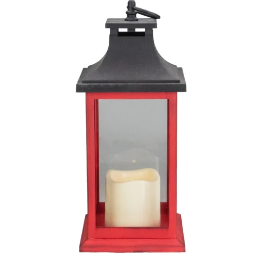 Outlet LED Candle with Deer "Merry Christmas" Lantern - 12" - Red and Black Lanterns