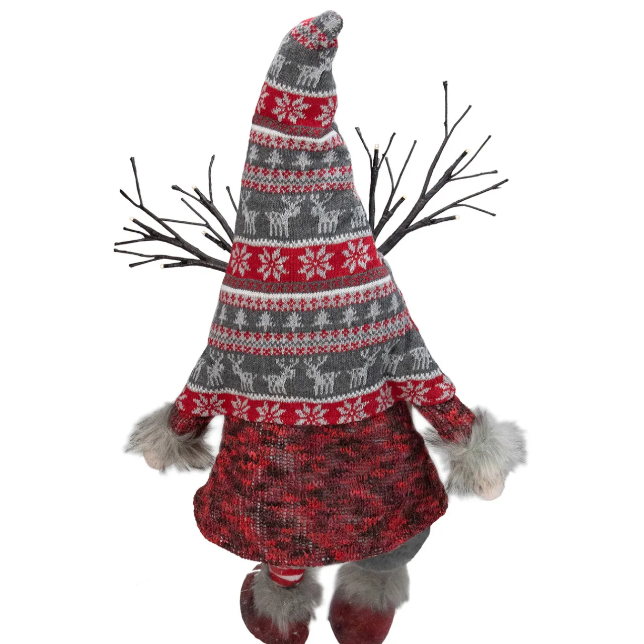 Discount LED Christmas Gnome with Antlers and Dangling Legs - 30" - Gray and Red Gnomes