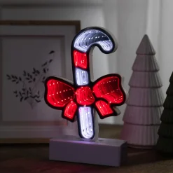 Outlet LED 3D Candy Cane with Bow Christmas Infinity Mirror - 8" Novelty