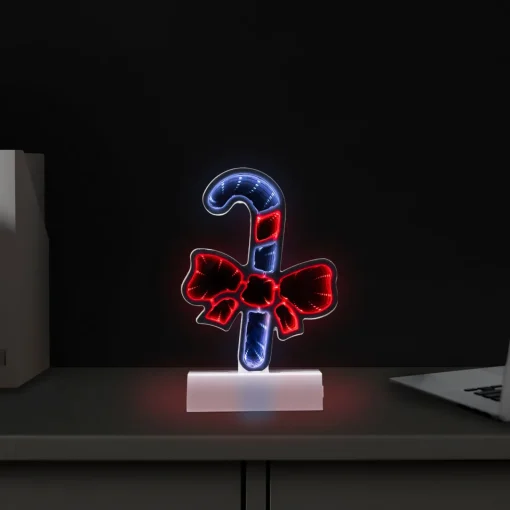 Outlet LED 3D Candy Cane with Bow Christmas Infinity Mirror - 8" Novelty