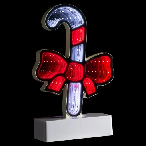 Outlet LED 3D Candy Cane with Bow Christmas Infinity Mirror - 8" Novelty