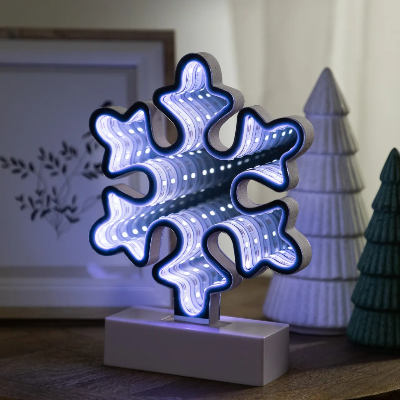 Outlet LED 3D Snowflake Christmas Infinity Mirror - 7.75" Novelty