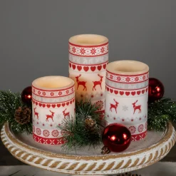 LED Flameless Flickering Nordic Reindeer Wax Pillar Christmas Candles - 6