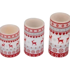 LED Flameless Flickering Nordic Reindeer Wax Pillar Christmas Candles - 6