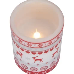 LED Flameless Flickering Nordic Reindeer Wax Pillar Christmas Candles - 6