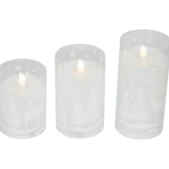 Best LED Flameless Flickering Snowy Woodland Glass Christmas Pillar Candles - 6
