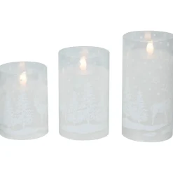 Best LED Flameless Flickering Snowy Woodland Glass Christmas Pillar Candles - 6