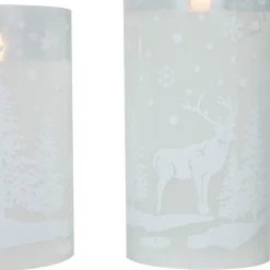 Best LED Flameless Flickering Snowy Woodland Glass Christmas Pillar Candles - 6