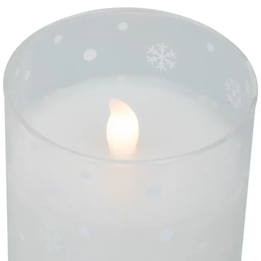 Best LED Flameless Flickering Snowy Woodland Glass Christmas Pillar Candles - 6" - Set of 3 Flameless Candles