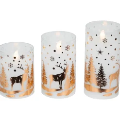 LED Flameless Flickering Woodland Glass Pillar Christmas Candles - 6