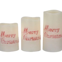 Online LED Flameless Frosted "Merry Christmas" Wax Pillar Candles - 6" - Set of 3 Flameless Candles