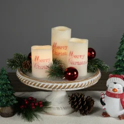 Online LED Flameless Frosted "Merry Christmas" Wax Pillar Candles - 6" - Set of 3 Flameless Candles