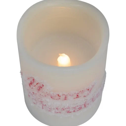 Online LED Flameless Frosted "Merry Christmas" Wax Pillar Candles - 6" - Set of 3 Flameless Candles