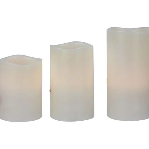 Online LED Flameless Frosted "Merry Christmas" Wax Pillar Candles - 6" - Set of 3 Flameless Candles