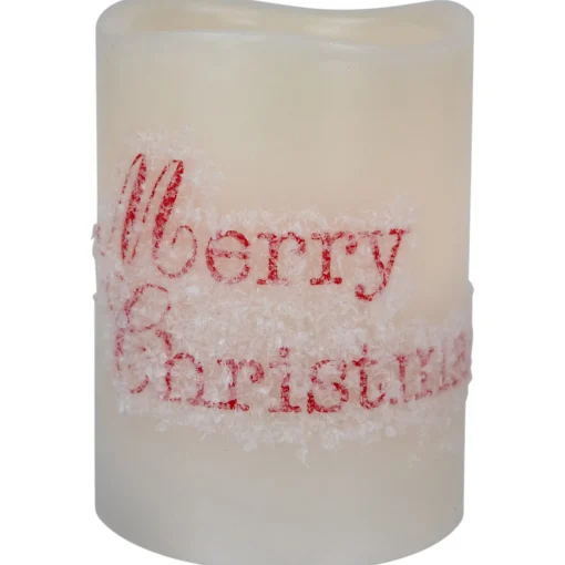 Online LED Flameless Frosted "Merry Christmas" Wax Pillar Candles - 6" - Set of 3 Flameless Candles