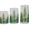 Sale LED Flameless Frosted Pines Flickering Wax Pillar Christmas Candles - 6" - Set of 3 Flameless Candles