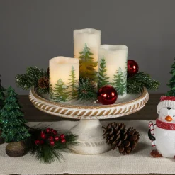 Sale LED Flameless Frosted Pines Flickering Wax Pillar Christmas Candles - 6" - Set of 3 Flameless Candles