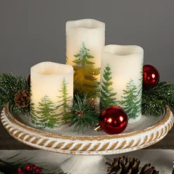 Sale LED Flameless Frosted Pines Flickering Wax Pillar Christmas Candles - 6