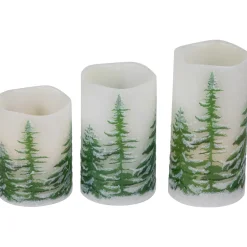 Sale LED Flameless Frosted Pines Flickering Wax Pillar Christmas Candles - 6