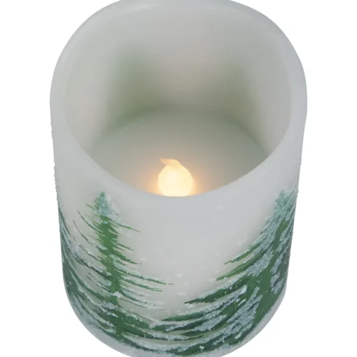 Sale LED Flameless Frosted Pines Flickering Wax Pillar Christmas Candles - 6" - Set of 3 Flameless Candles