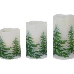 Sale LED Flameless Frosted Pines Flickering Wax Pillar Christmas Candles - 6