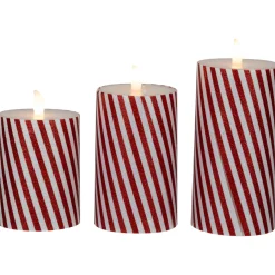 Outlet LED Flickering Flameless Candy Cane Striped Christmas Wax Pillar Candles - 6" - Set of 3 Flameless Candles