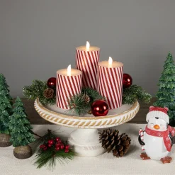 Outlet LED Flickering Flameless Candy Cane Striped Christmas Wax Pillar Candles - 6" - Set of 3 Flameless Candles