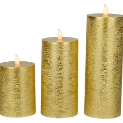 Best LED Flickering Flameless Pillar Christmas Candles - 8.75" - Gold - Set of 3 Flameless Candles