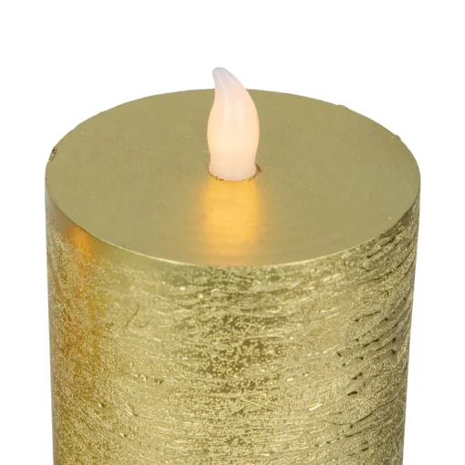 Best LED Flickering Flameless Pillar Christmas Candles - 8.75" - Gold - Set of 3 Flameless Candles