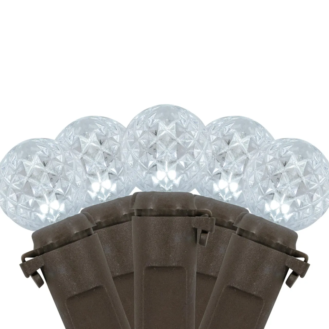 Clearance LED G12 Berry Christmas Lights - Pure White - 16' Brown Wire - 50 ct Globes