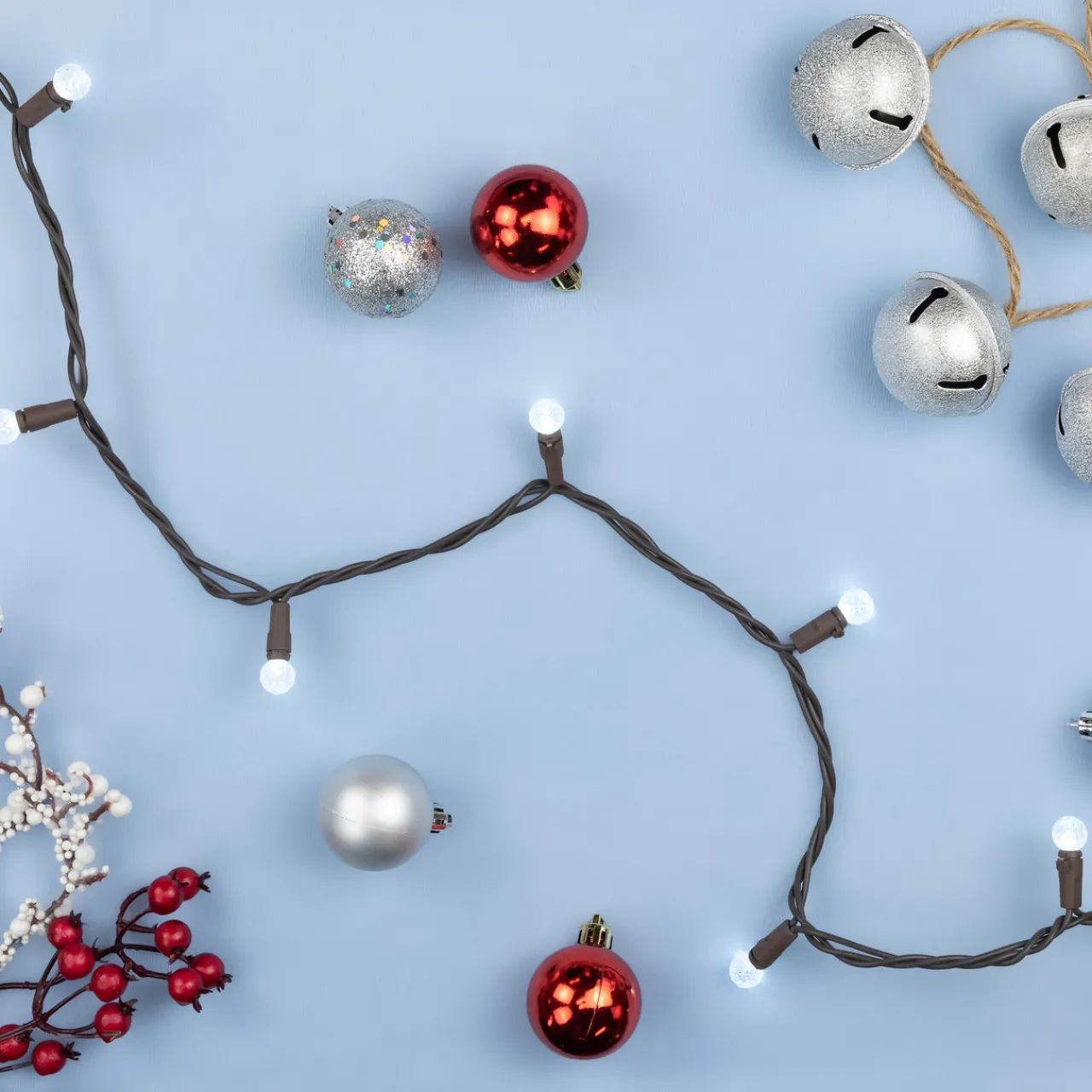 Clearance LED G12 Berry Christmas Lights - Pure White - 16' Brown Wire - 50 ct Globes