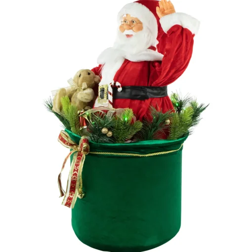 Online LED Lighted and Animated Gift Bag with Santa Claus Christmas Figure - 32" Santa Claus