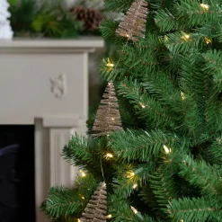 Outlet LED Lighted Battery Operated Gold Mini Sisal Tree Christmas Garland - 6.5' - Warm White Lights Pre Decorated