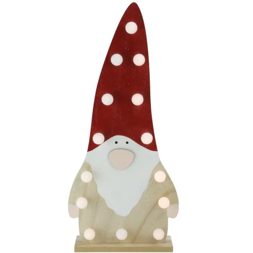 Online LED Lighted Battery Operated Wooden Santa Gnome Figurine - 16” - Warm White Lights Santa Claus