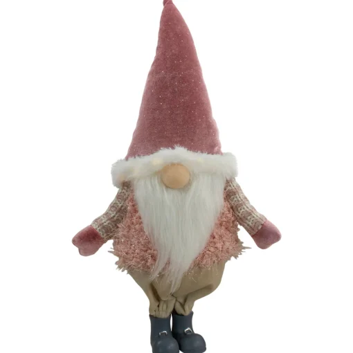 New LED Lighted Boy Gnome in Khaki Pants Christmas Figure - 16" - Mauve Gnomes