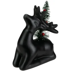 Discount LED Lighted Ceramic Sitting Reindeer with Christmas Tree - 6