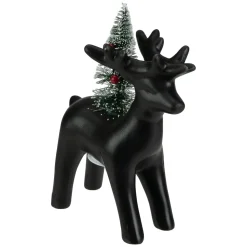 Clearance LED Lighted Ceramic Standing Reindeer with Christmas Tree - 7.5" - Warm White Lights Animals