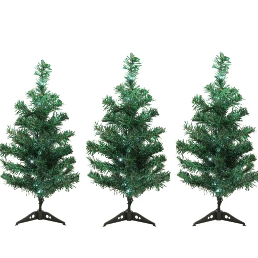 Clearance LED Lighted Christmas Tree Pathway Markers Outdoor Decorations - Set of 3 Lawn Stakes