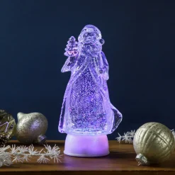 Clearance LED Lighted Color Changing Acrylic Santa Claus Christmas Decoration - 10" Santa Claus