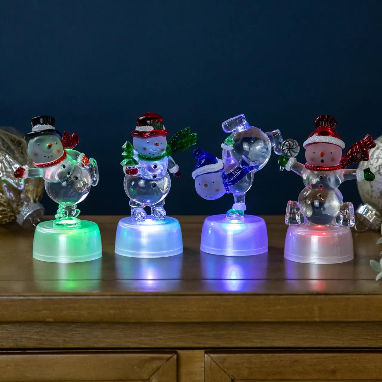 Hot LED Lighted Color Changing Snowmen Acrylic Christmas Decorations - 4.25" - Set of 4 Snowmen
