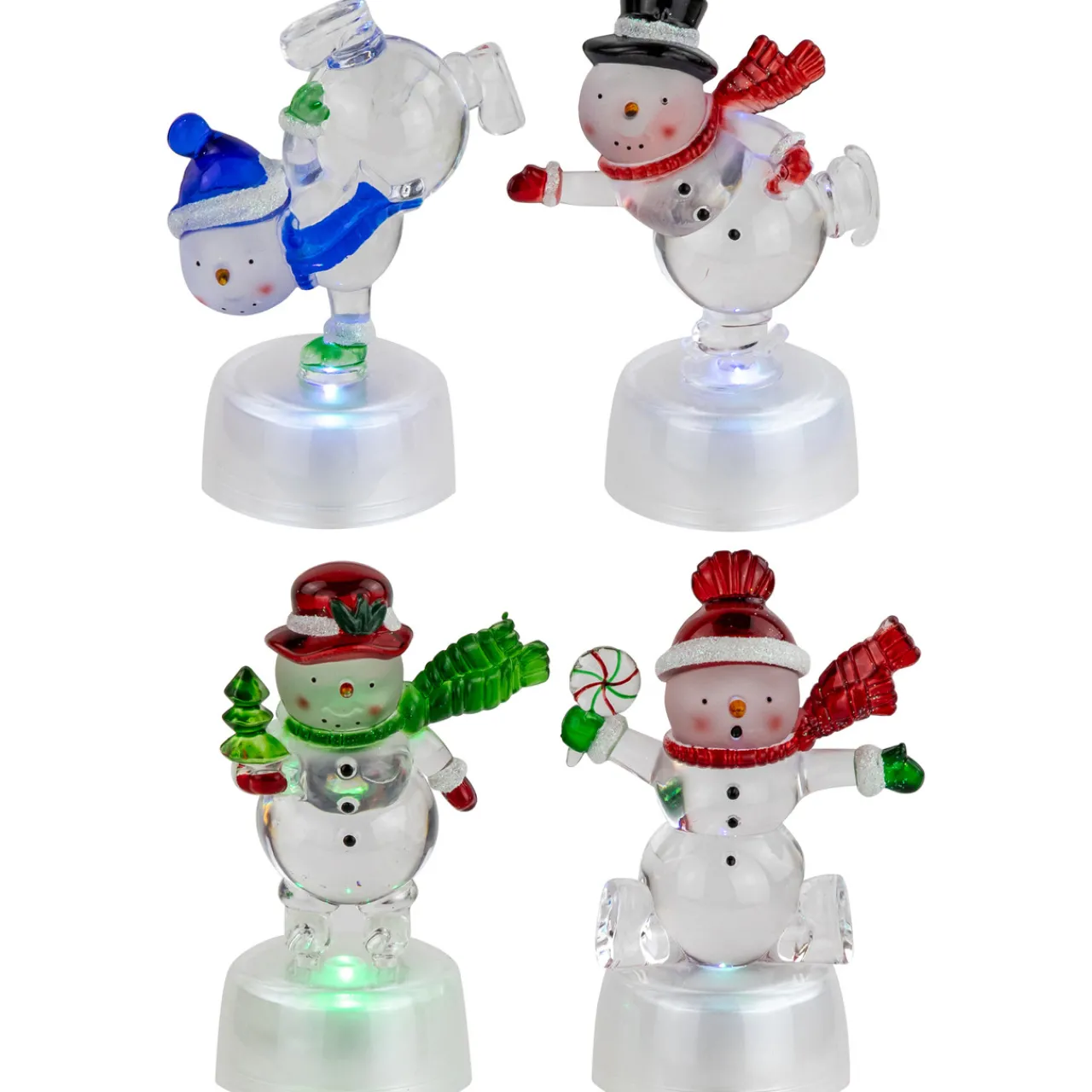 Hot LED Lighted Color Changing Snowmen Acrylic Christmas Decorations - 4.25" - Set of 4 Snowmen