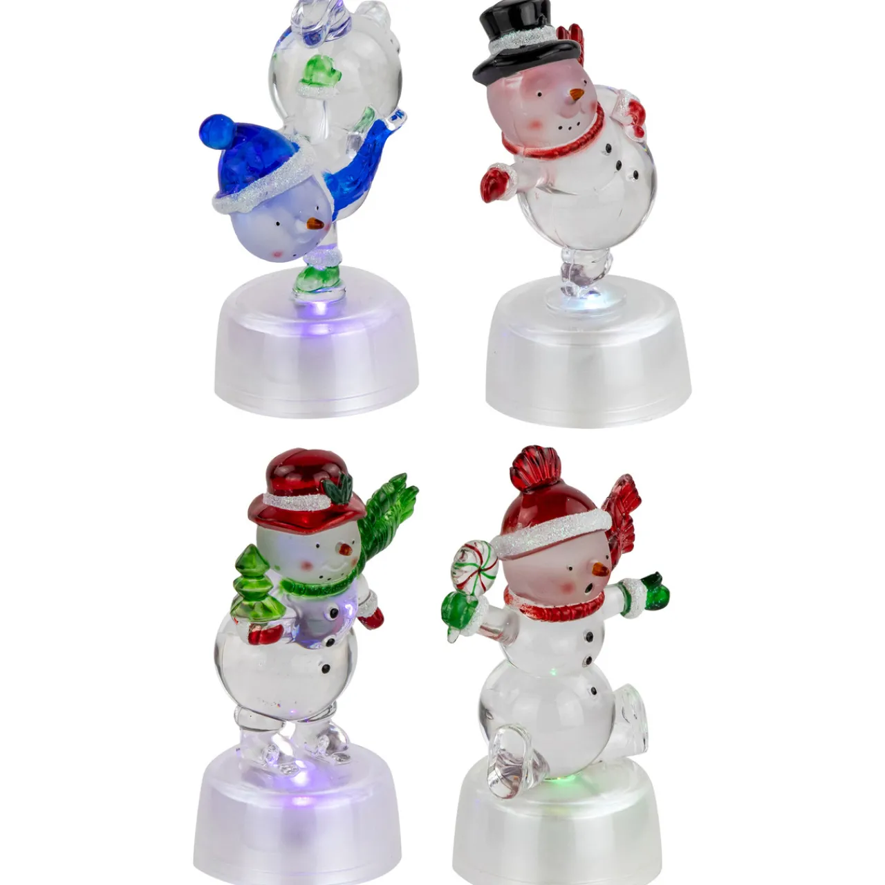 Hot LED Lighted Color Changing Snowmen Acrylic Christmas Decorations - 4.25" - Set of 4 Snowmen